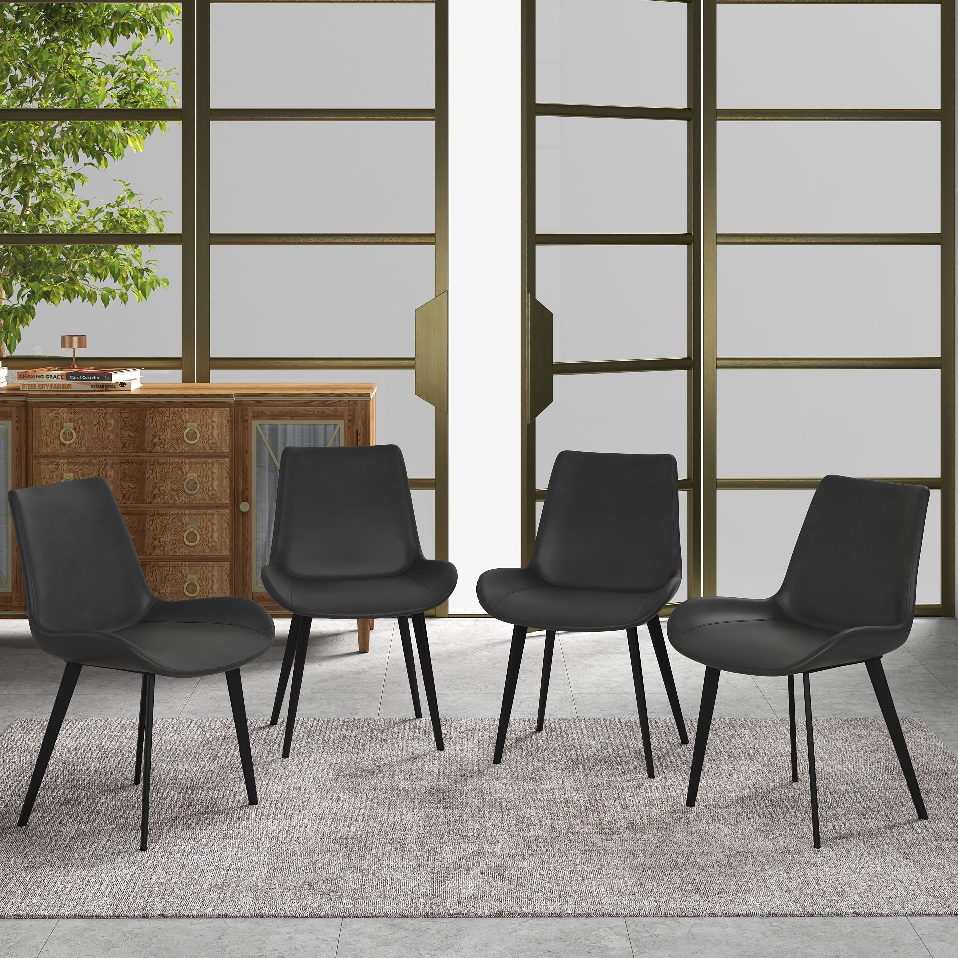 LovingAHome Modern Chairs Set of 4 W/Black Metal Legs Faux Leather ...