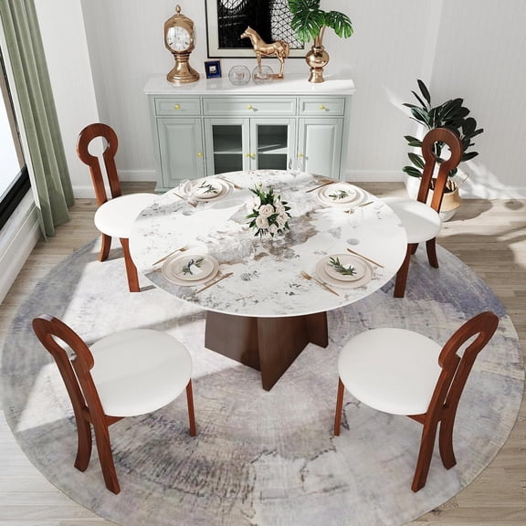 LovingAHome Modern Dining Table for 4-6, 53" Pandora White Sintered Stone Tabletop with Copper Stainless Steel Base for Kitchen (Table Only)
