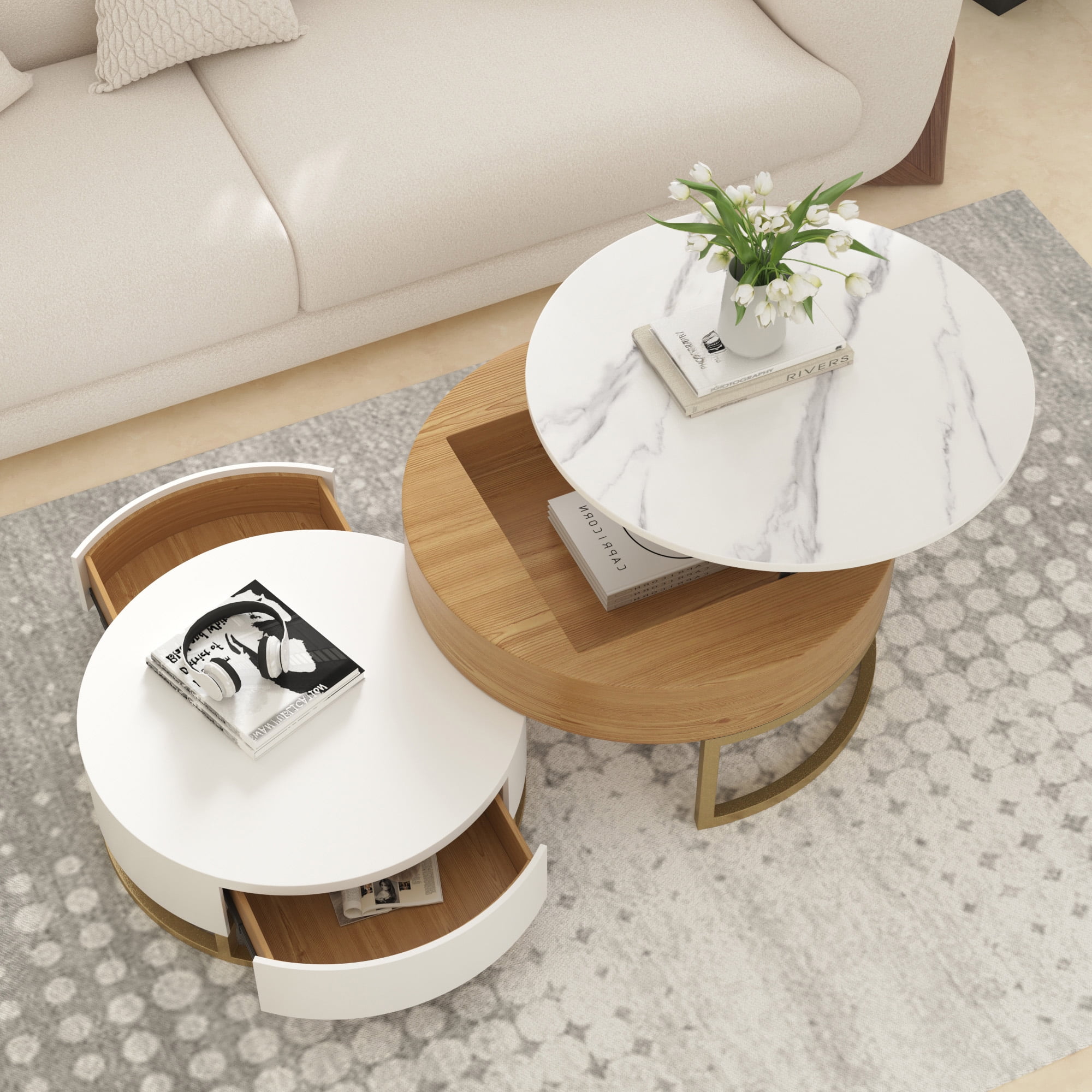 LovingAHome Modern Lift Top Nesting Coffee Table Set of 2 with Storage ...