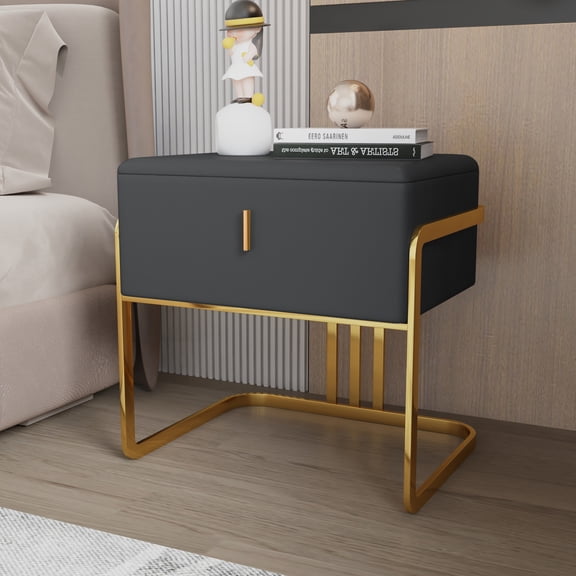 LovingAHome Modern Nightstand for Bedroom Soft Leafther Gold Metal Legs Bedside Table with Storage