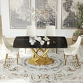 thumbnail image 1 of LovingAHome Modern White Dining Table for 6, 71'' Faux Marble Marble Sintered Stone Top with X-Shape Gold Pedestal for Kitchen/Dining Room(Table Only), 1 of 1