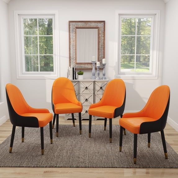 LovingAHome Soft Leather Upholstered Dining Chairs Set of 4 Sleek Metal Legs Dining Room Restaurant