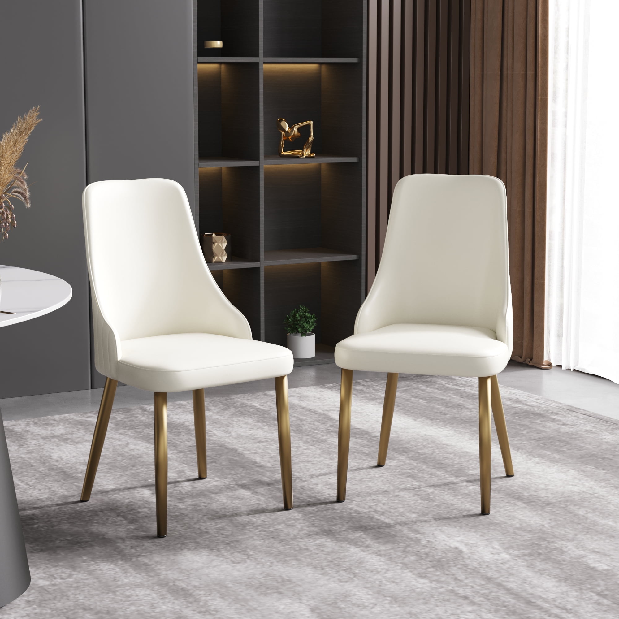 LovingAHome Upholstered Dining Chairs Set of 2,36.6" Modern Dining Chair with Gold Metal Frame&Backrest,Faux Leather Dining Chair for Living Room/Dining Room/Reception Room/Studio(Beige)