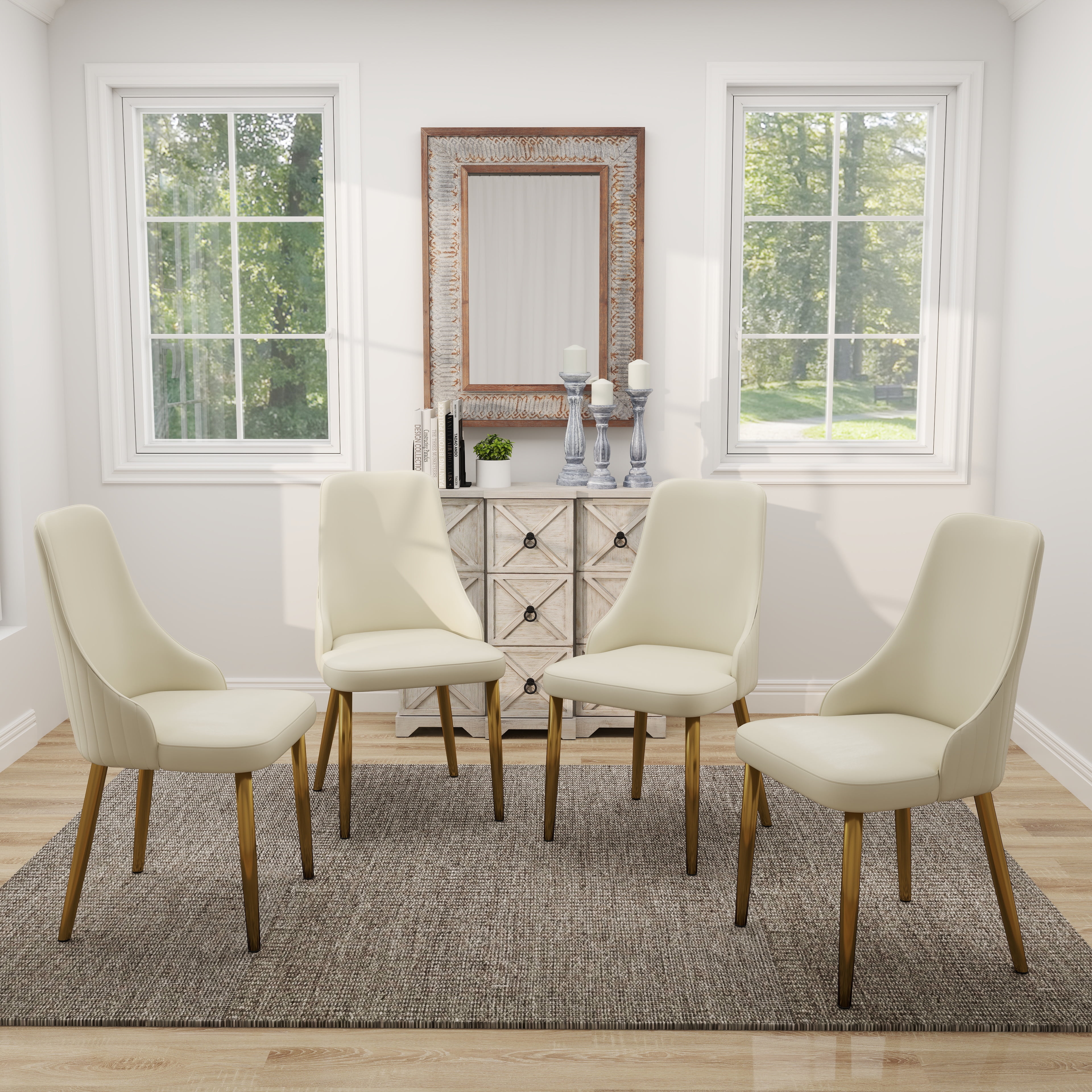 LovingAHome Upholstered Dining Chairs Set of 4, 36.6" Modern Accent Dining Chair with Gold Metal Leg,Faux Leather Dining Chairs for Dining Room/Restaurant/Living Room(Beige)