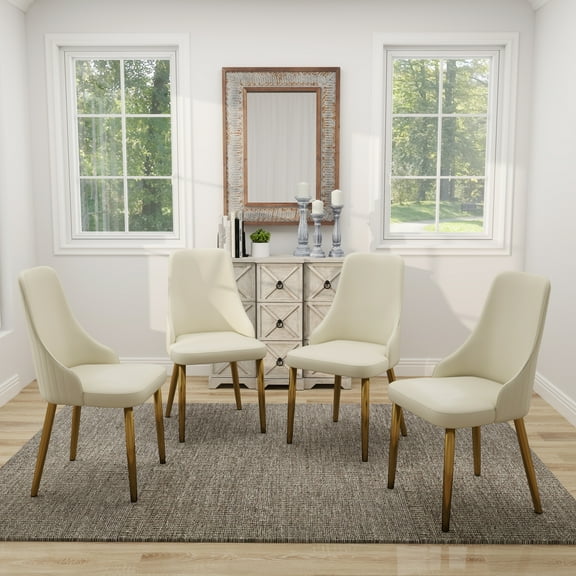 LovingAHome Upholstered Dining Chairs Set of 4, 36.6" Modern Accent Dining Chair with Gold Metal Leg,Faux Leather Dining Chairs for Dining Room/Restaurant/Living Room(Beige)