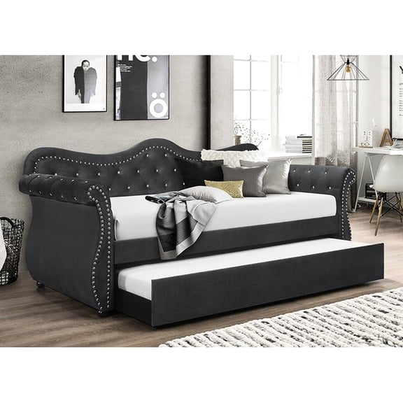 Lovingly Gray Velvet Daybed With Trundle - Resting Frame Alluring Construction