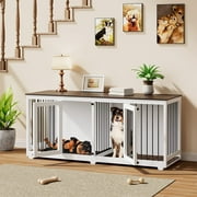 Lovinouse 71" Large Dog Crate Furniture, Wooden Dog Crate Kennel with Divider (Without Tray)
