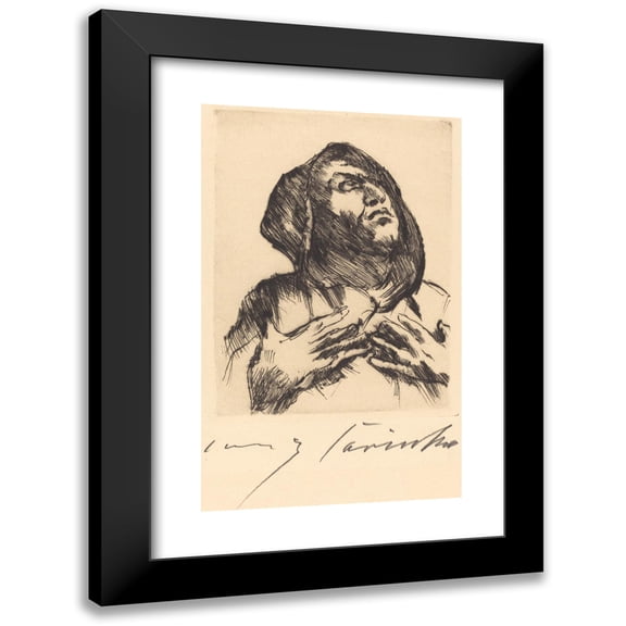Lovis Corinth 11x14 Black Modern Framed Museum Art Print Titled - Monk Gazing Upward (Monk with a Raised Look) (1916)