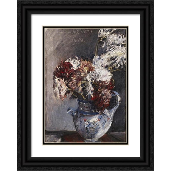 Lovis Corinth 11x14 Black Ornate Wood Framed Double Matted Museum Art Print Titled: Chrysanthemums in the Krug (1918)