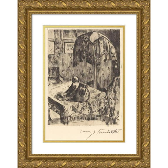 Lovis Corinth 11x14 Gold Ornate Wood Frame and Double Matted Museum Art Print Titled - Interior with Floor Lamp (Interior with a Floor Lamp) (1916)
