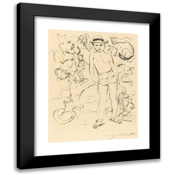 Lovis Corinth 12x14 Black Modern Framed Museum Art Print Titled - Boy Wearing Bathing-Trunks and Straw Has (Boy with Swimming Trunks and Straw Hat) (1915)