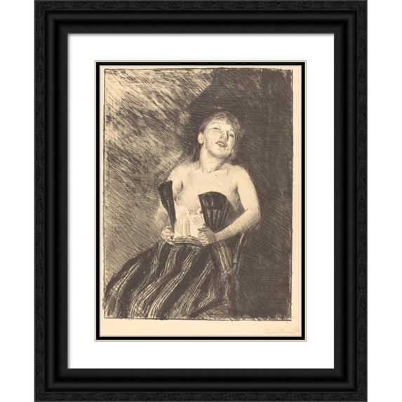 Lovis Corinth 14x18 Black Ornate Wood Framed Double Matted Museum Art Print Titled - Girl in a Corset (Girls in the Corset) (1895)