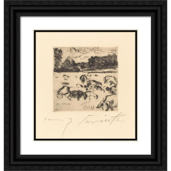 Lovis Corinth 15x16 Black Ornate Wood Framed Double Matted Museum Art Print Titled - Grazing Sheep (Grazing Sheep) (1916)