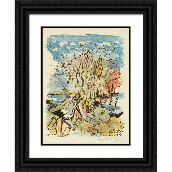 Lovis Corinth 15x18 Black Ornate Wood Framed Double Matted Museum Art Print Titled - Wiese with Stork and Frog (1920)