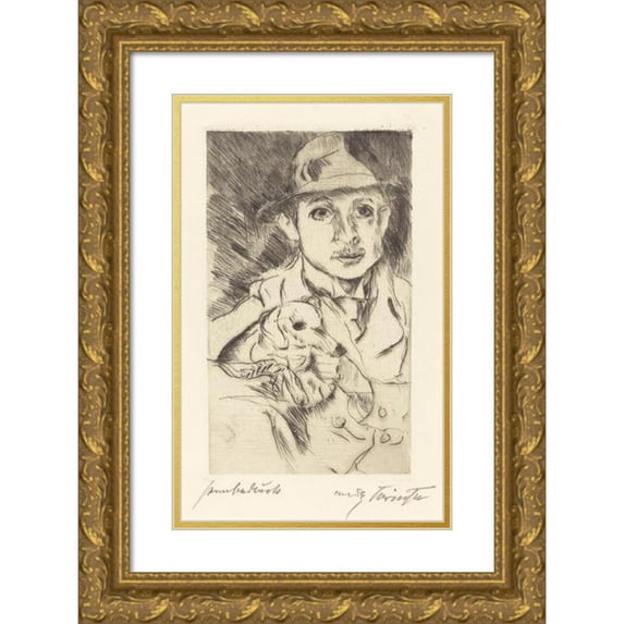 Lovis Corinth 16x24 Gold Ornate Framed and Double Matted Museum Art Print Titled - Boy with Dog (Boy with Dog) (1915)