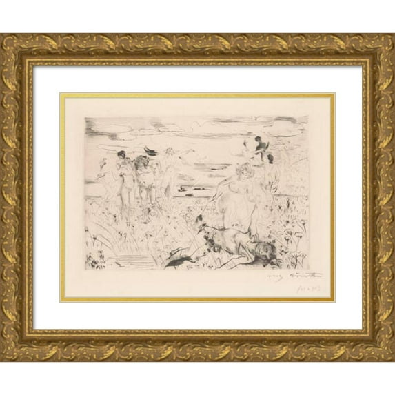 Lovis Corinth 18x14 Gold Ornate Wood Frame and Double Matted Museum Art Print Titled - Exuberant Baccians in a Field