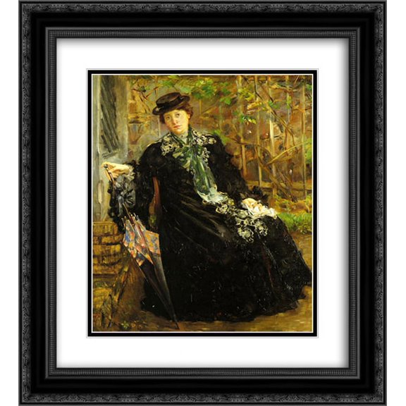 Lovis Corinth 2x Matted 20x24 Black Ornate Framed Art Print 'In a Black Coat'