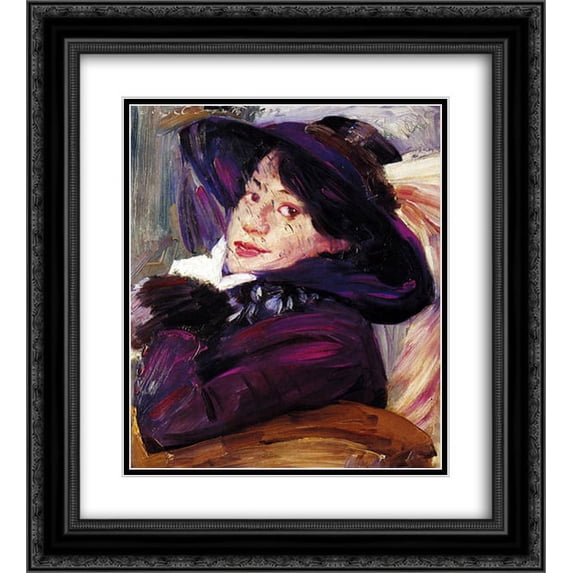 Lovis Corinth 2x Matted 20x24 Black Ornate Framed Art Print 'Portrait of a Woman in a Purple Hat'