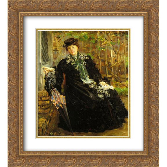Lovis Corinth 2x Matted 20x24 Gold Ornate Framed Art Print 'In a Black Coat'