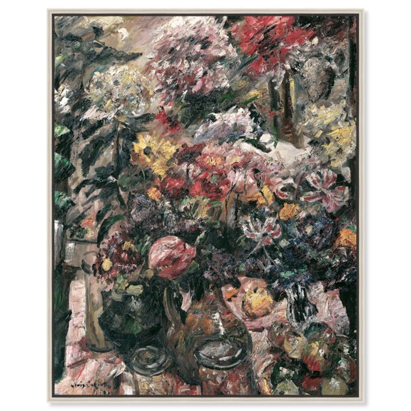 Lovis Corinth - Chrysanthemums and Amaryllis Canvas Vintage Floral Wall Art by Art Remedy, Silver Frame, 30" x 36"