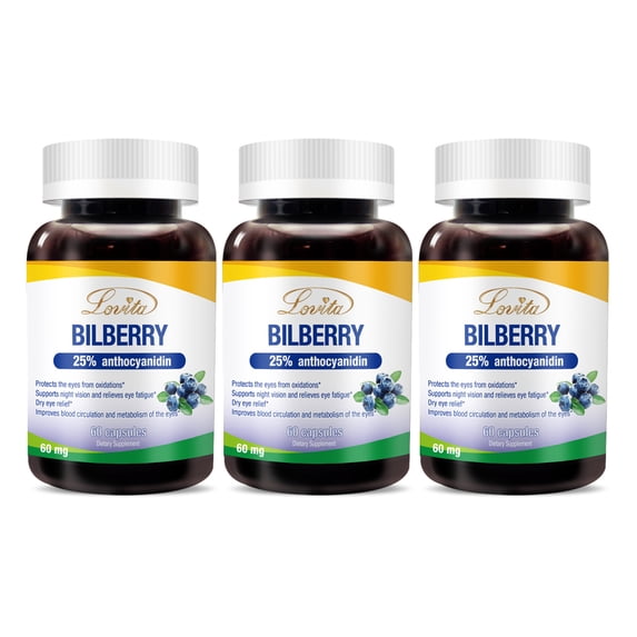 Lovita Bilberry Extract 6000mg, 25% Anthocyanins, 60 Capsules (Pack of 3)