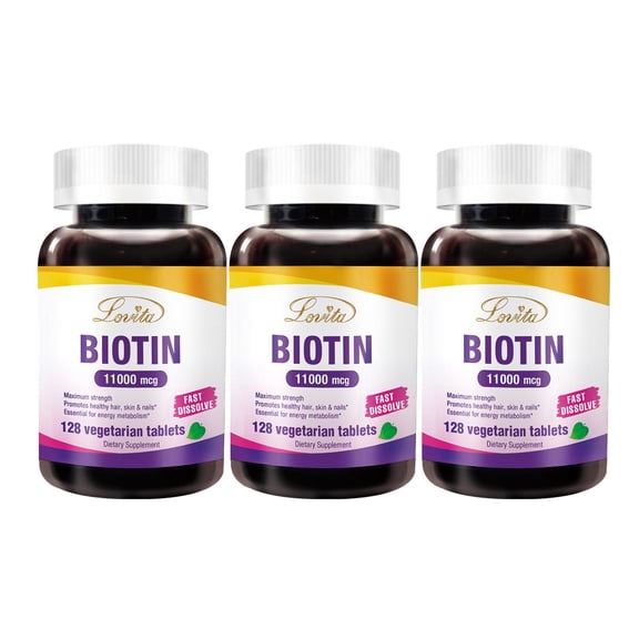 Lovita Biotin High Potency 11000mcg, 128 Days-Supply, Fast Dissolvable Vitamins B7 for Skin and Nails & Hair Health, Vegetarian Dissolvable Tablets