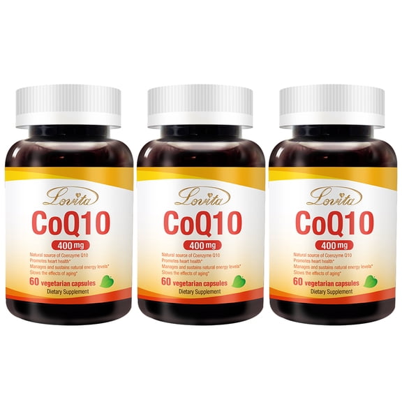 Lovita CoQ10 400mg Supplements from High Absorption Vegan Coenzyme Q10 Powder, Extra Antioxidant Co Q10 Enzyme for Blood Pressure Support & Heart Health, Vegan Friendly, 60 Capsules (Pack of 3)