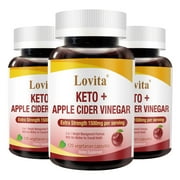 Lovita KETO + Apple Cider Vinegar, Ketogenic Diet Support with MCT Oils, Ginger, Cayenne Pepper & Black Pepper | Support Healthy Detox, Ketosis, Energy, Metabolism | 120 Vegan Capsules Pack of 3