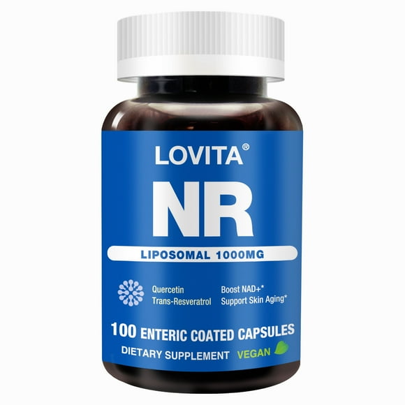 Lovita Liposomal NR (Nicotinamide Riboside) 1000 mg with Quercetin & Trans-Resveratrol, Support Cellular Health and Healthy Aging, 100 Vegan Enteric-Coated Capsules