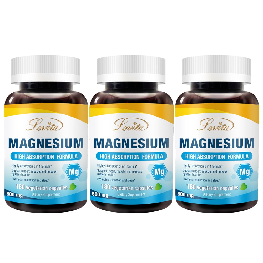 Lovita Magnesium 500mg, 3 in 1 Magnesium Complex, Chelated Magnesium