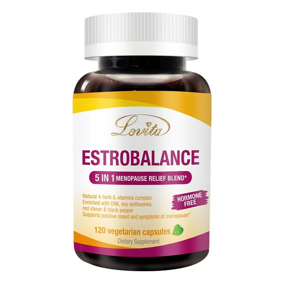 Lovita Menopause Supplements for Women, DIM Complex with Soy Isoflavones, Red Clover, Vitamin D3 & Black Pepper for Menopause & Hormone Balance Support, 120 Vegetarian Capsules
