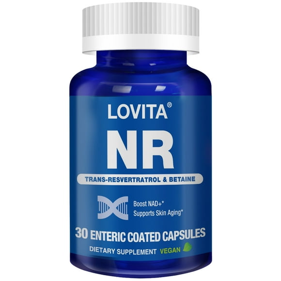 Lovita NR (Nicotinamide Riboside) 350 mg, NAD Supplement with Trans-Resveratrol and Betaine, Promote NAD Plus Levels, Healthy Aging, 30 Vegan Enteric-Coated Capsules