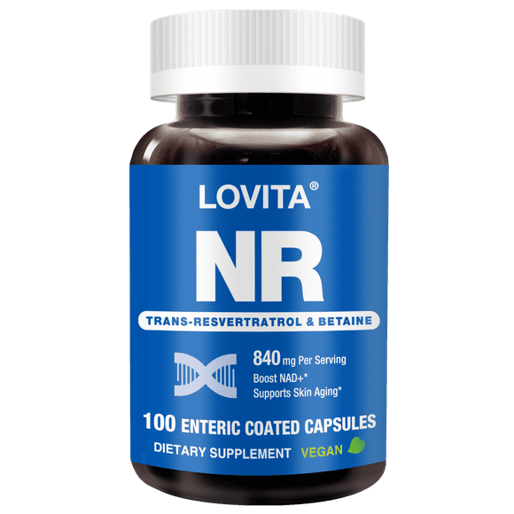 LOVITA NR (Nicotinamide Riboside) NAD Supplement with Trans-Resveratrol and Betaine, 840mg 100 Vegan Enteric-Coated Capsules