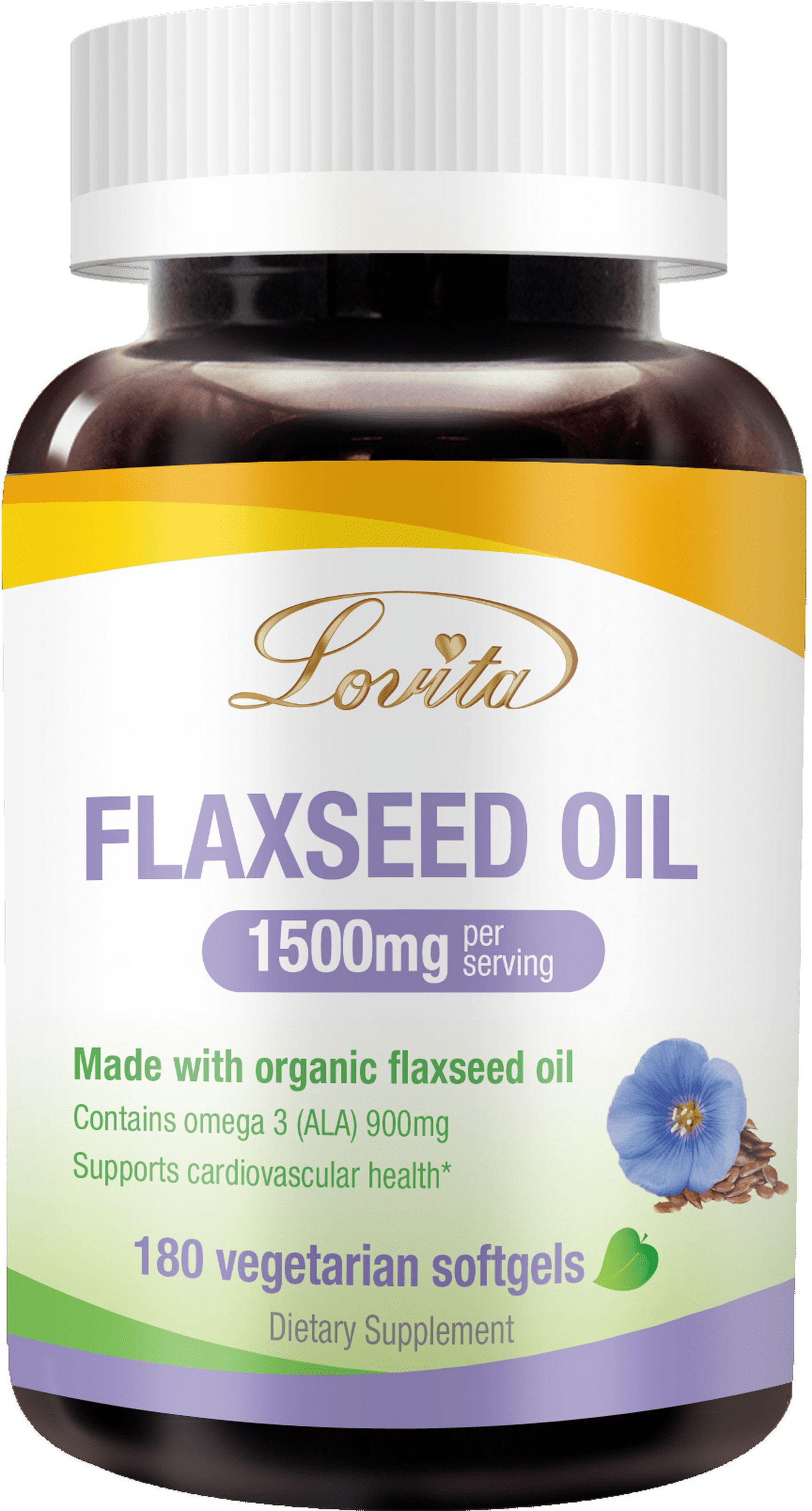 Lovita Organic Flaxseed Oil 1500mg with Max 900mg ALA, High Potent ALA