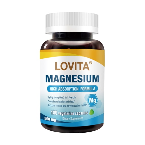 LOVITA Triple Magnesium Complex 500mg, High Absorption, Supports Relaxation, Heart, Nerves & Bone Health, 180 Capsules