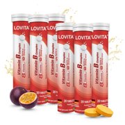 LOVITA Vitamin B Complex Effervescent Tablets 20 Count, Plus Taurine & Ginseng Extract, Supports Energy Metabolism, Passion Fruit Flavor, Vegan, Gluten-Free, Sugar-Free, Caffeine-Free Pack of 6