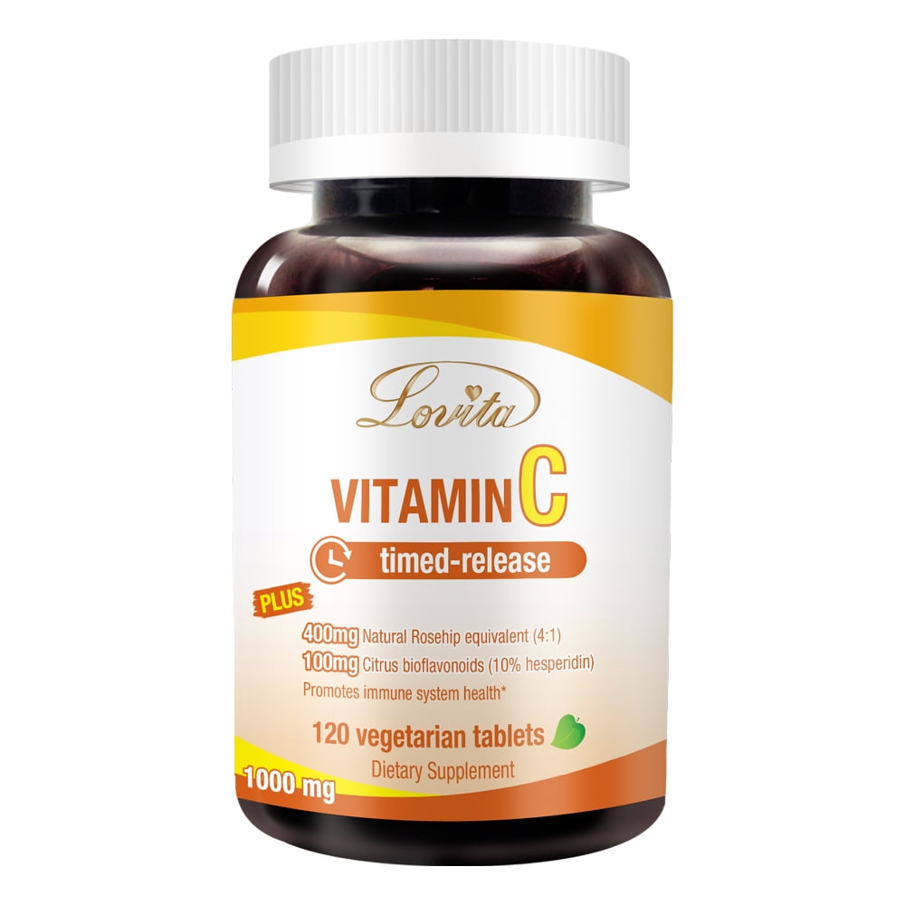 Lovita Vitamin C 1000mg, Rose Hips & Bioflavonoids, Timed Release