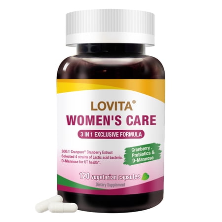 Lovita Women's Care Supplement with D-Mannose, Cranberry & Probiotics - Support UT Health - 120 Vegan Capsules