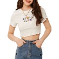 thumbnail image 1 of Lovito Casual Graphic Print Rib Knit Lettuce Edge Crop Top T-Shirts For Women, 1 of 5