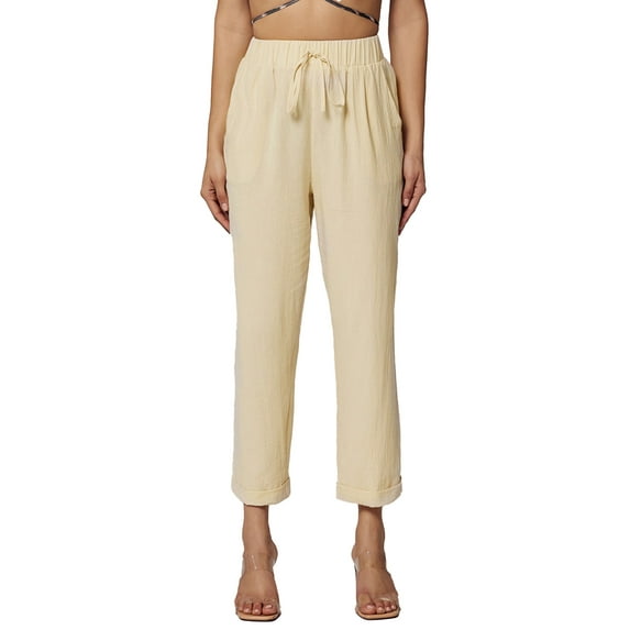 Lovito Casual Plain Bow Basic Elastic Waist Loose Pants