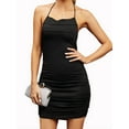 thumbnail image 1 of Lovito Casual Plain Spaghetti Strap Ruched Cold Shoulder Dress, 1 of 5