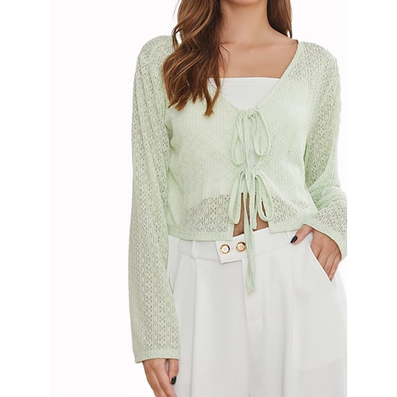 Lovito Casual Plain V Neck Lace Up Cardigans