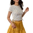 thumbnail image 1 of Lovito Casual Print Floral Drawstring Crop Tops, 1 of 5