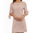 thumbnail image 1 of Lovito Elegant Plain Pearls Bow Lace Up Boat Neck Loose Dress, 1 of 5