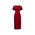 thumbnail image 1 of Lovito Elegant Plain Split Front Puff sleeve Deep V neck Women Dress, 1 of 5