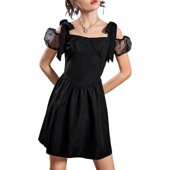 Lovito STAR GIRL Cute Plain Lace Up Ruffle Hem Women Dress