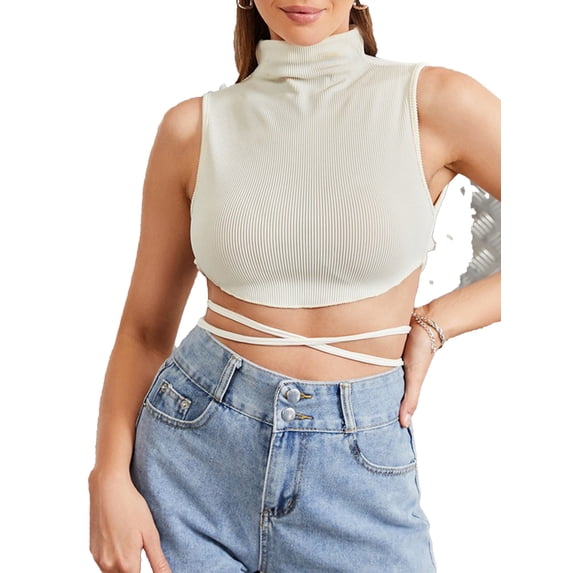 Lovito Sexy Plain Lace Up Off The Shoulder Backless Top