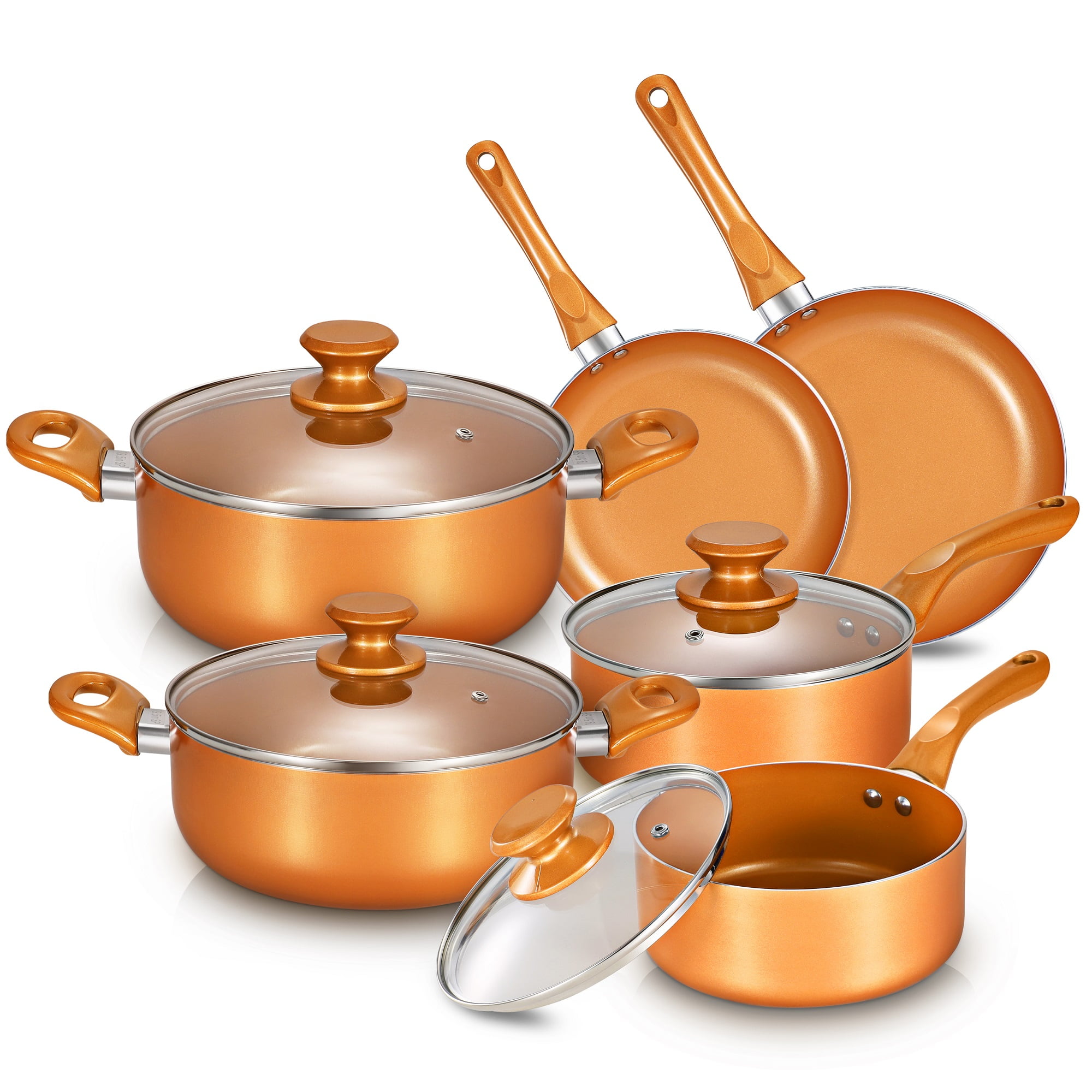 Nonstick Cookware Set, Pots and Pans Set, Ceramic Coating Saucepan for  Cooking, Stock Pot with Lid, Frying Pan, Copper, 10 pieces