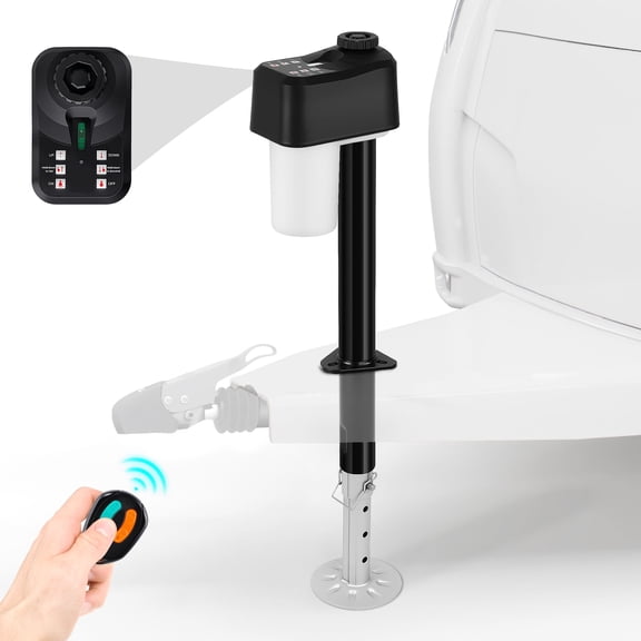 LovoIn | 7600LBS Electric Trailer Jack, 12V Heavy Duty RV Jack with Remote Control, IPX64 Waterproof, 10.24-33.46 Extended Electric Tongue Jack for A-Frame, Utility & RV Trailer, LED Light