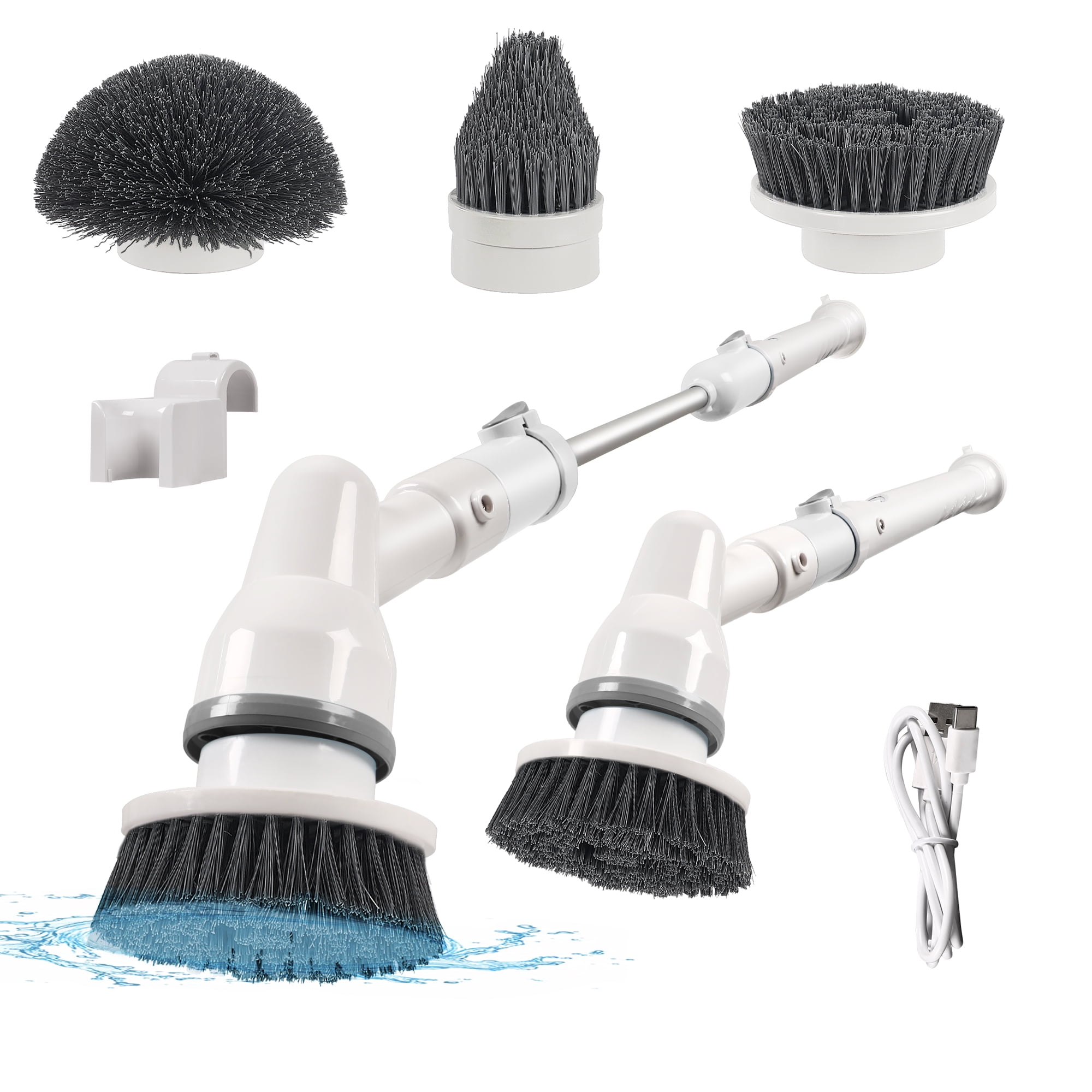 Electric Spin Scrubber, IPX7 Waterproof Cordless Cleaning Brush with 3  Brush Heads, Adjustable Extension Handle- HM708